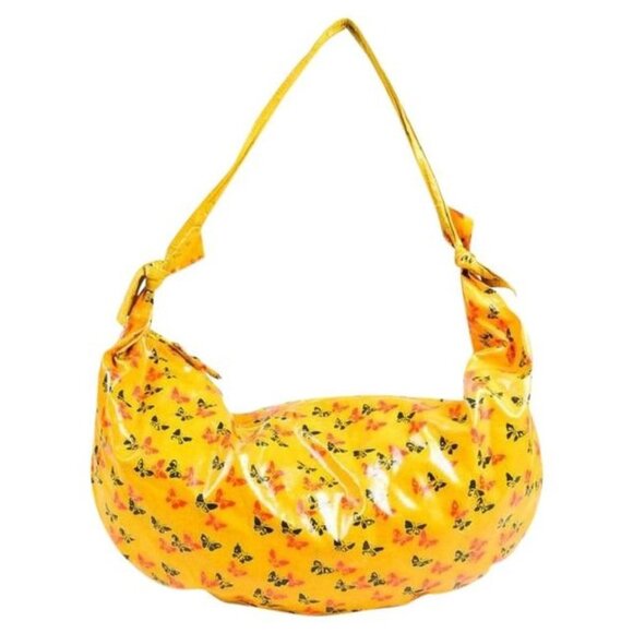 Bottega Veneta Vintage HOBO Red And Black Butterfly Print On Yellow